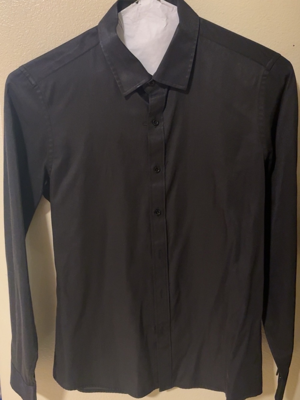 Men's Black Long-Sleeve Dress Shirt - Tailored Spread Collar